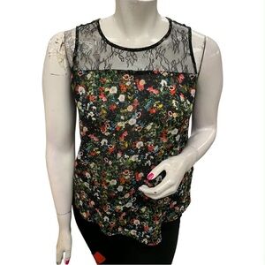 Dex Black Floral Lace Blouse Size L